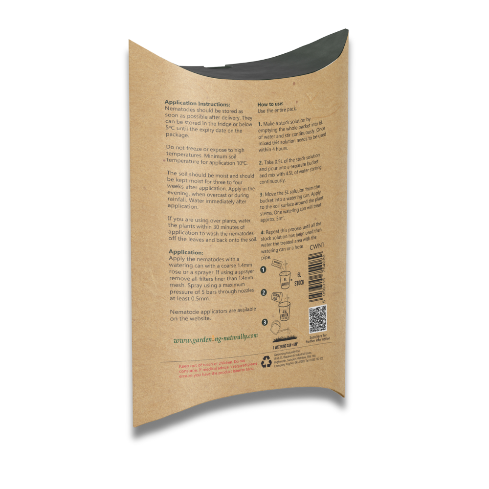 Back of the packet instructions Cut Worm Nematodes - Garden Netting