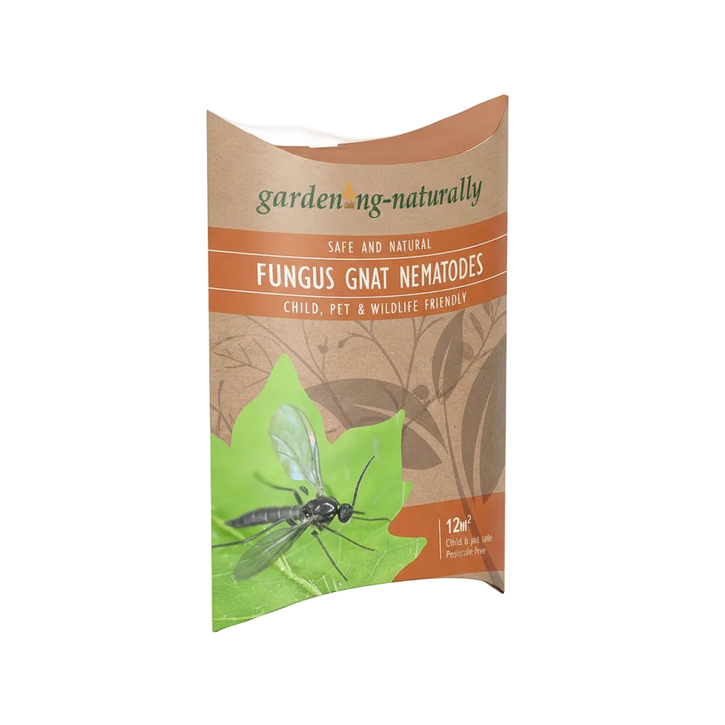 Package of Fungus Gnat Nematodes with branding and product details on a white background
