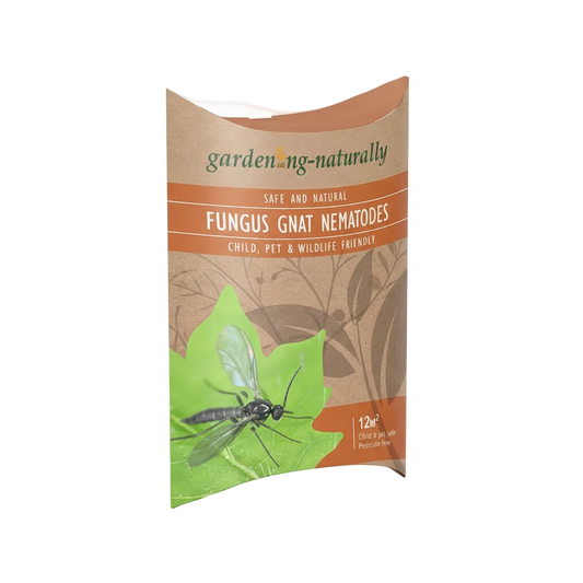 Package of Fungus Gnat Nematodes with branding and product details on a white background