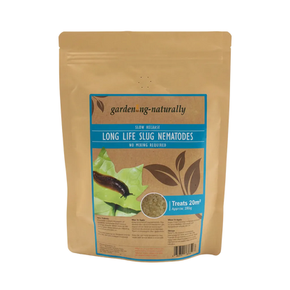 Package of garden-naturally long life slug nematodes on a white background