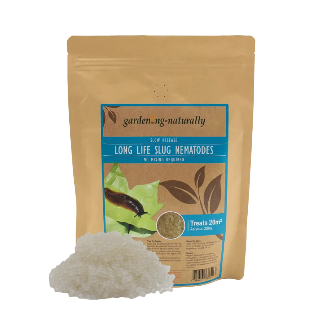 Package of garden-naturally long life slug nematodes on a white background